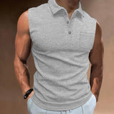 Men's Casual Lapel Buttoned Sleeveless Polo Shirt 32039281M