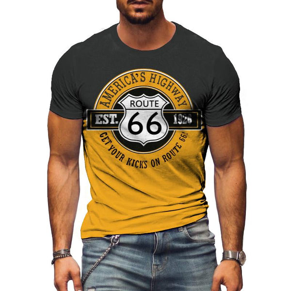 Men's Casual Colorblock Route 66 Short Sleeve T-Shirt 99040030TO