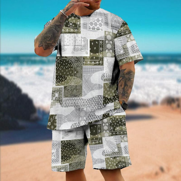 Men's Vintage Camouflage Perris Short Sleeve Two-Piece Set 53352498TO