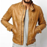 Men's Stand Collar Zipper Leather Jacket 24228788U