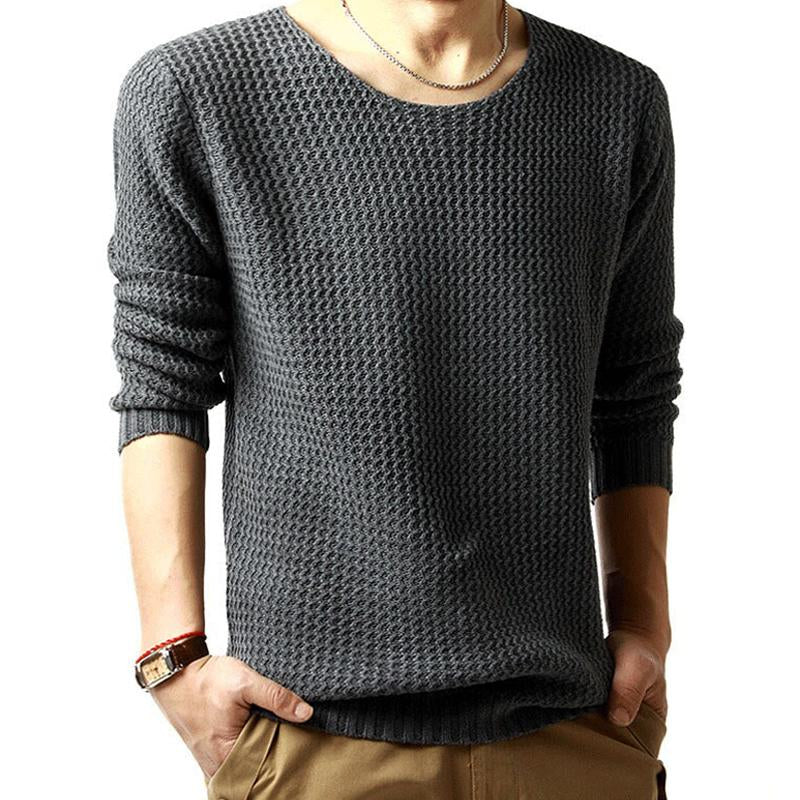 Men's Solid Color Pullover Long Sleeve Round Neck Knitted Sweater 12925804X