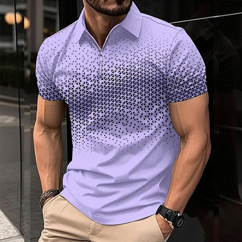 Men's Casual Print Zipper Short Sleeve POLO Shirt 76060962Y