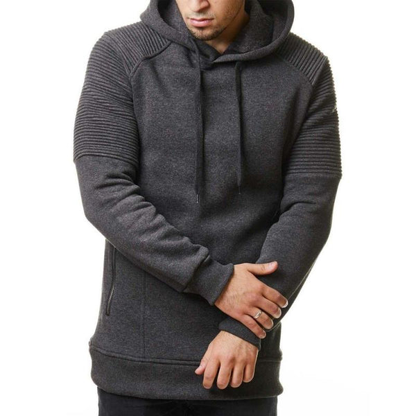 Men's Casual Solid Color Pleated Patchwork Hooded Sweatshirt 27391022Y