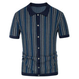 Men's Knit Striped Jacquard Business Short Sleeve Polo Shirt 51796633Y