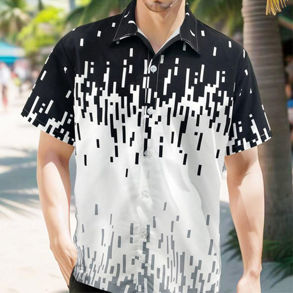 Men's Hawaiian Geometric Print Loose Beach Short Sleeve Shirt 56936484X