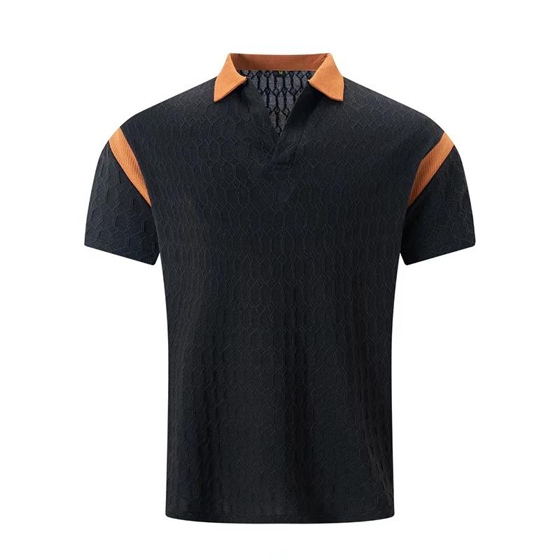 Men's Waffle Jacquard Lapel Short-sleeved POLO Shirt 41142652X