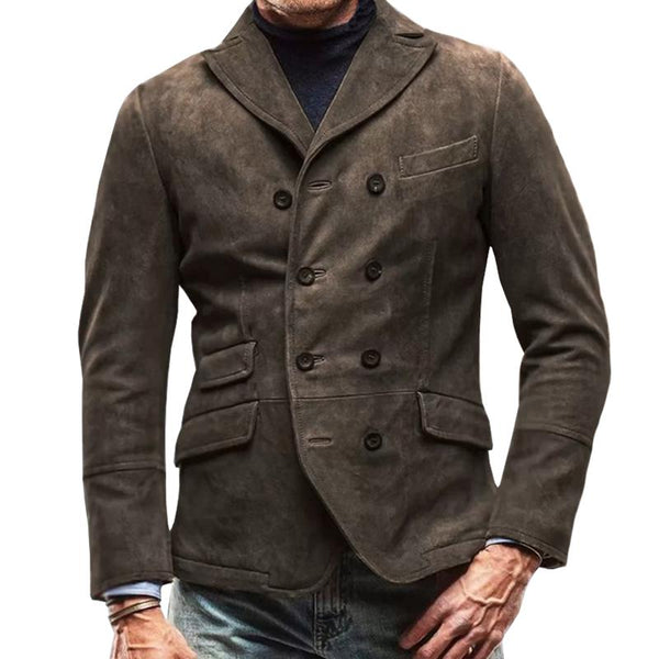 Men's Vintage Distressed Suede Lapel Double-Breasted Blazer 69861994M