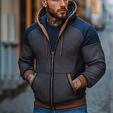 Men's Retro Casual Contrast Color Stitching Hooded Jacket 12121719TO