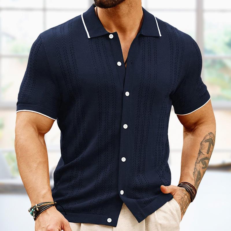 Men's Lapel Contrast Color Single-Breasted Sweater POLO Shirt 96342189X