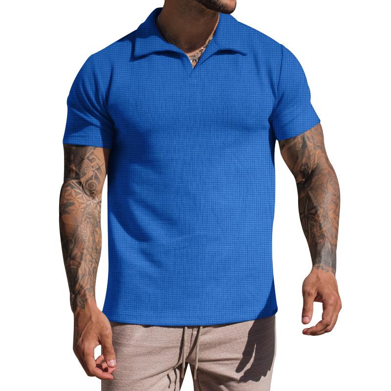 Men's Waffle Loose Short Sleeve Solid Color Casual Lapel Polo Shirt 49265793Z