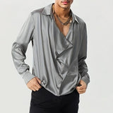 Men's Vintage Light Lapel Irregular Placket Loose Long Sleeve Shirt 54135234M