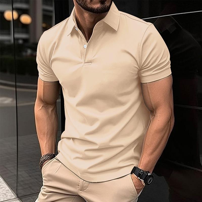 Men's Casual Solid Color Short Sleeved Polo Shirt 12619313Y