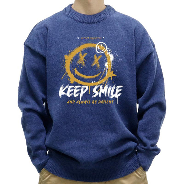 Men's Casual Smiley Print Round Neck Long Sleeve Pullover Sweater 28866910M