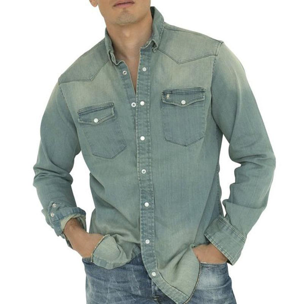 Men's Washed Denim Long Sleeve Shirt 27291504U