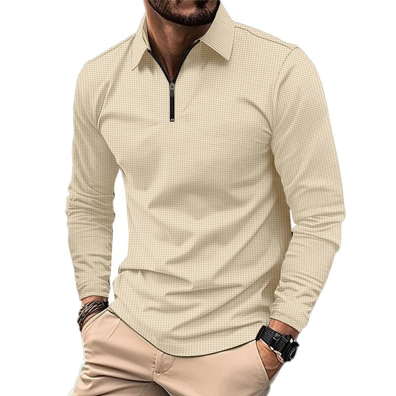 Polo informal de manga larga con cremallera y diseño de gofres para hombre 55643209Y