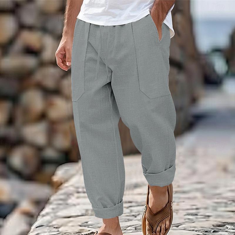 Herren Casual Baumwolle Leinen Atmungsaktive Bequeme Hose 27843483M