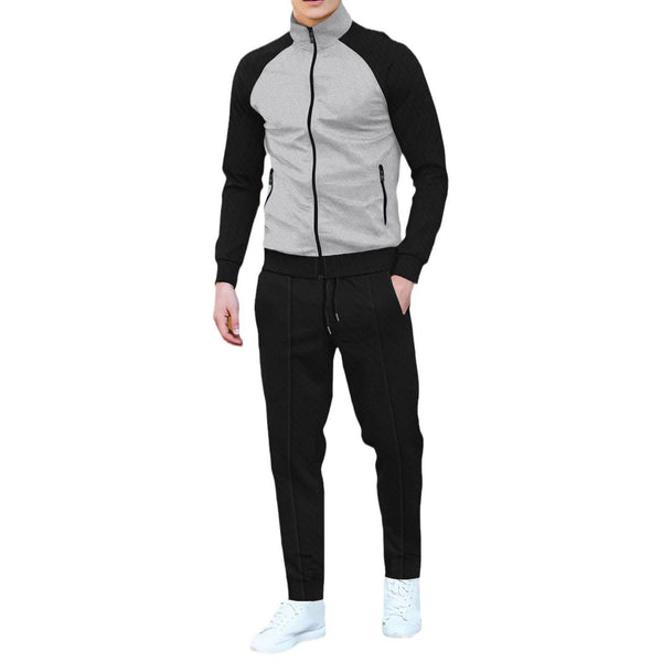 Men's Colorblock Stand Collar Zipper Jacket Trousers Casual Set 77919209Z