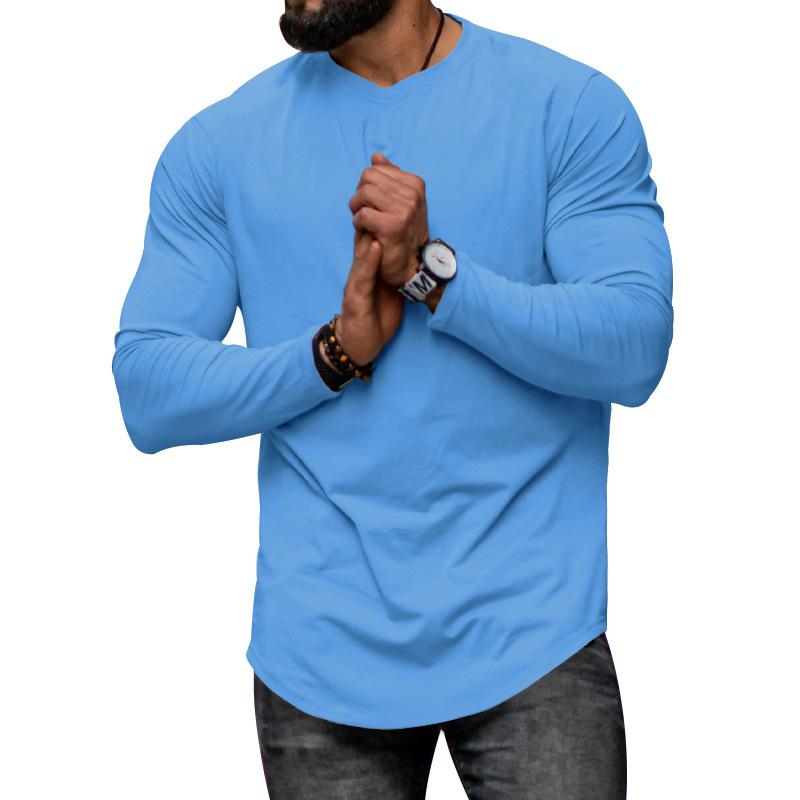 Men's Solid Color Round Neck Long Sleeve Irregular Hem Casual T-shirt 41110573Z