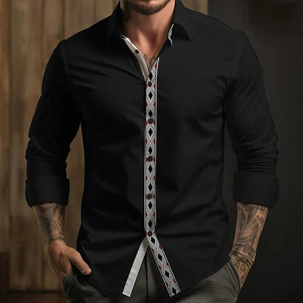 Men's Colorblock Printed Lapel Long Sleeve Shirt 81203001X