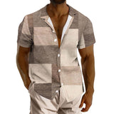 Men's Printed Colorblock Lapel Short Sleeve Shirt 34572596X