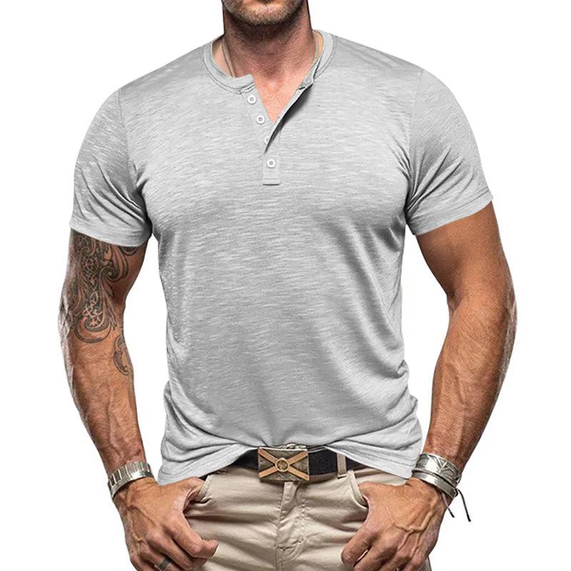 Men's Casual Henley Collar Short Sleeve T-Shirt 76662406Y