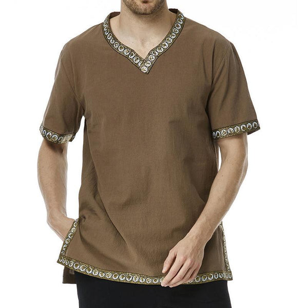 Men's V-neck Retro All-match Casual Short-sleeved T-shirt 55913922X