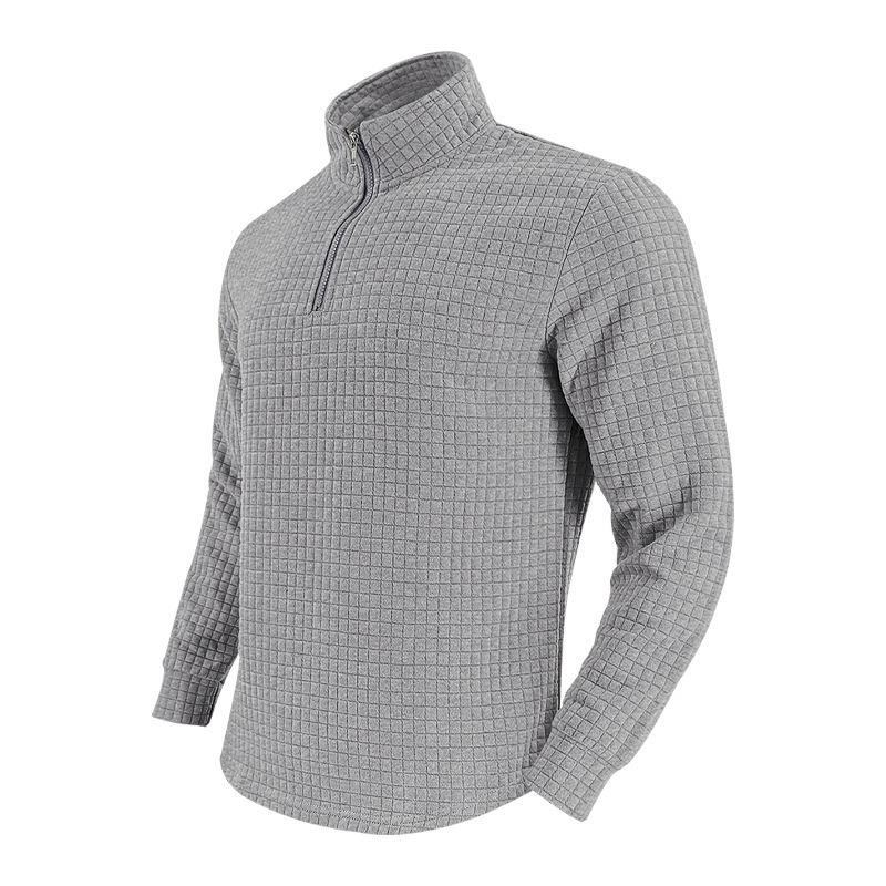 Men's Retro Long Sleeve Half Zip Plaid Stand Collar Sweatshirt 70936142X