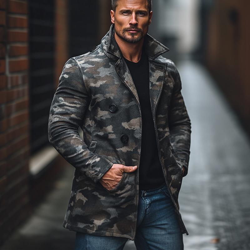 Men's Camouflage Print Brushed Mid-length Coat 72016914X