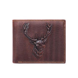 Men's Vintage Deer Head Embossed Multi-card Slot Solid Color Short Wallet 88235219X