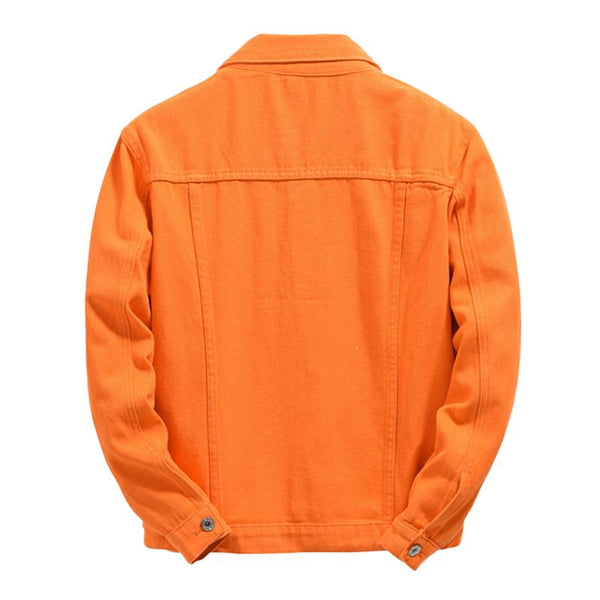 Men's Fashion Orange Loose Lapel Single Breasted Denim Jacket 72355242M