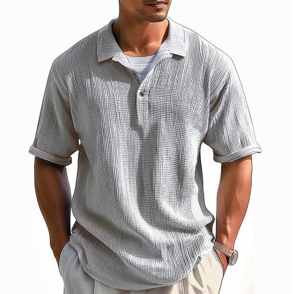 Men's Solid Color Waffle Lapel Short Sleeve POLO Shirt 15889394X