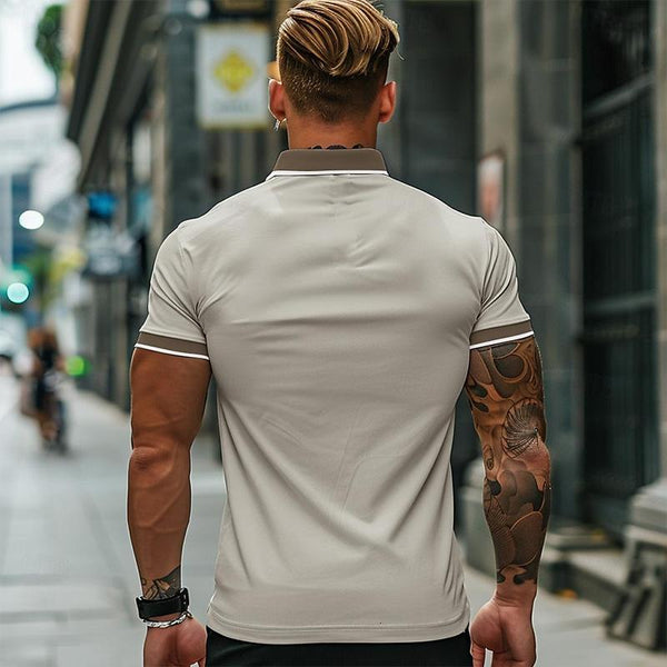 Men's Casual Colorblock Zipper Short-sleeved POLO Shirt 30739641X