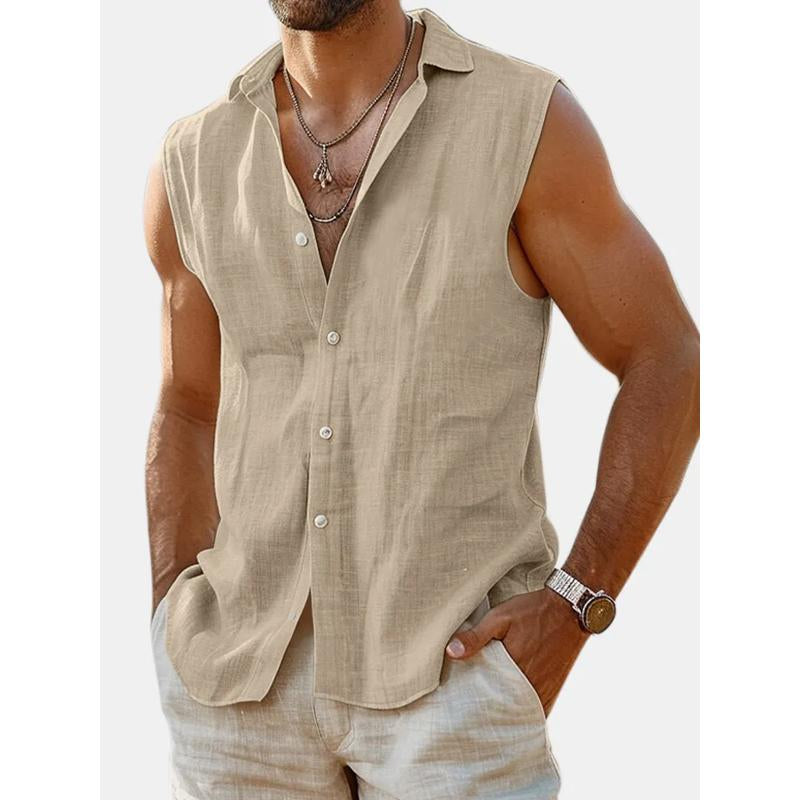 Men's Solid Color Lapel Sleeveless Shirt 30973559Y