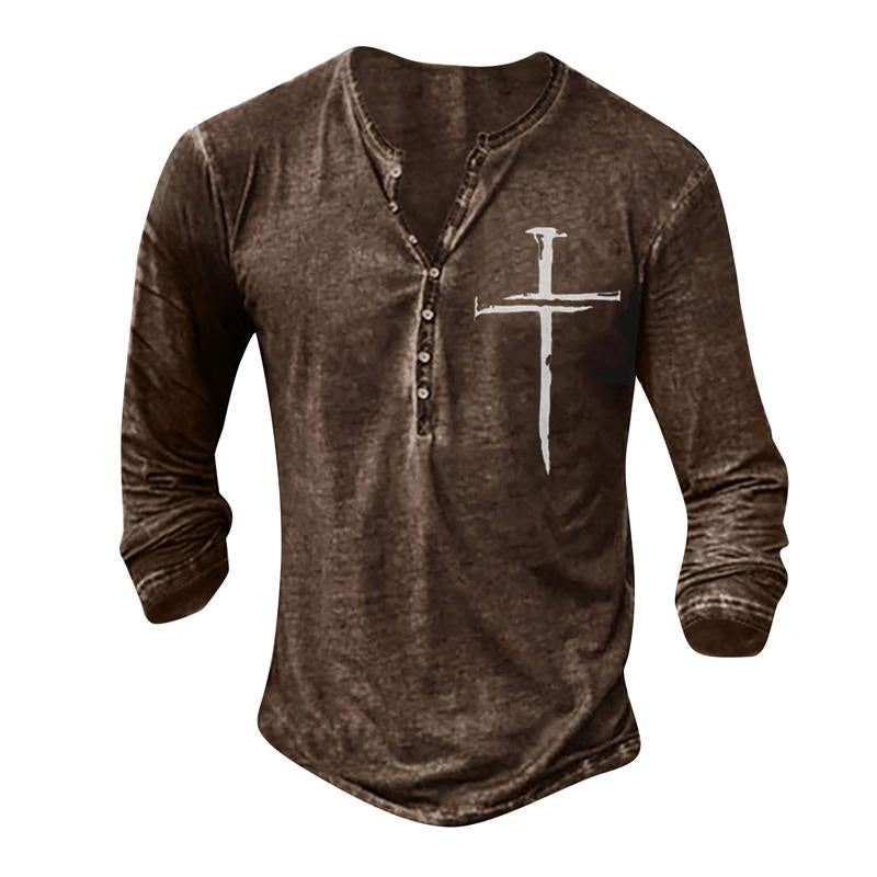 Men's Cross Print Loose Long Sleeve T-Shirt 06626241U