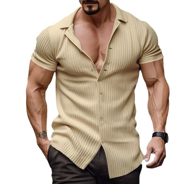 Men's Solid Color Lapel Short Sleeve Shirt 24202020X