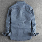 Men's Vintage Striped Washed Cargo Long Sleeve Denim Shirt 86916975Y