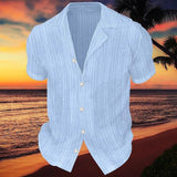 Men's Solid Striped Notch Lapel Short Sleeve Shirt 06588767Z