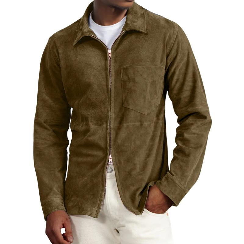 Men's Solid Suede Lapel Chest Pocket Jacket 05176922Y