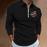 Men's Casual 3D Printed Zipper Long Sleeve POLO Shirt 26835406K