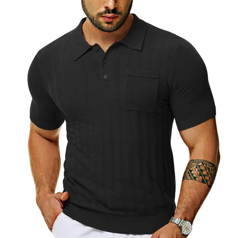 Men's Casual Pocket Button Short Sleeve Knitted POLO Shirt 45704435X