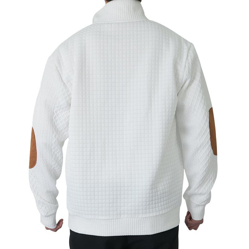 Men's Casual Solid Color Waffle Stand Collar Long Sleeve Sweatshirt 43519747Y