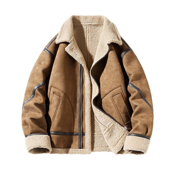 Men's Casual Suede Teddy Plush Warm Jacket 71525704Y