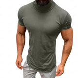 Men's Solid Color Turtle Neck Short Sleeve T-Shirt 81897864X