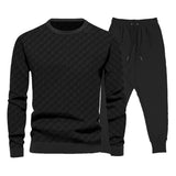 Men's Casual Round Neck Checkerboard Loose Sweatshirt Solid Color Sweatpants Set 82911652M