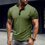 Men's Casual Color Block Short Sleeve Henley T-Shirt 51113780M
