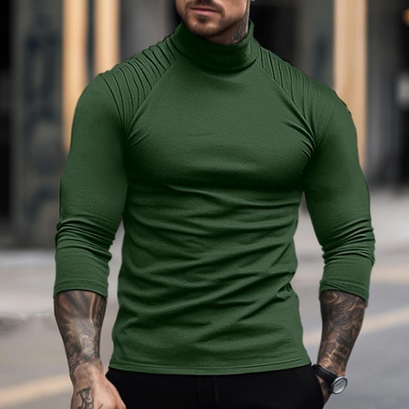 Men's Solid Color Slim High Neck Long Sleeve T-Shirt 97050106Y