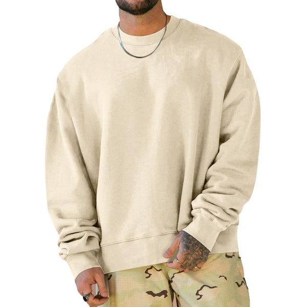 Men's Round Neck Long Sleeve Solid Color Loose Sports Sweatshirt 36603291X