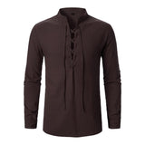 Men's Cotton and Linen Lace-up Casual Long-sleeved Shirt 63529919U