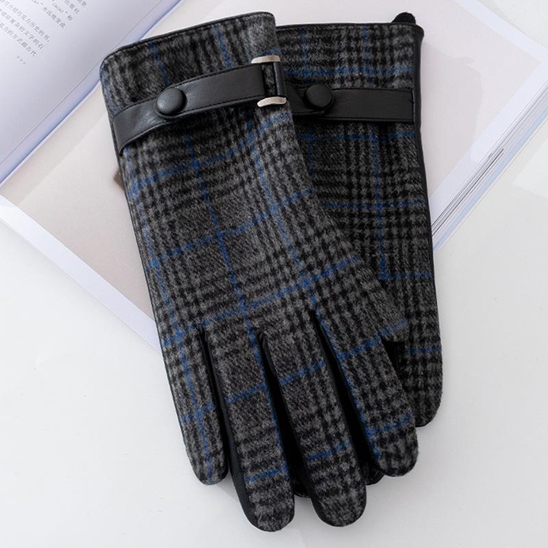 Men's Plaid Plush Warm Touch Screen PU Leather Gloves 34284838U