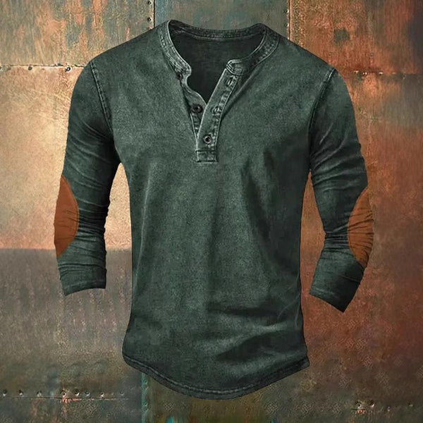 Men's Printed Vintage Button Pullover Long Sleeve T-Shirt 13323213X